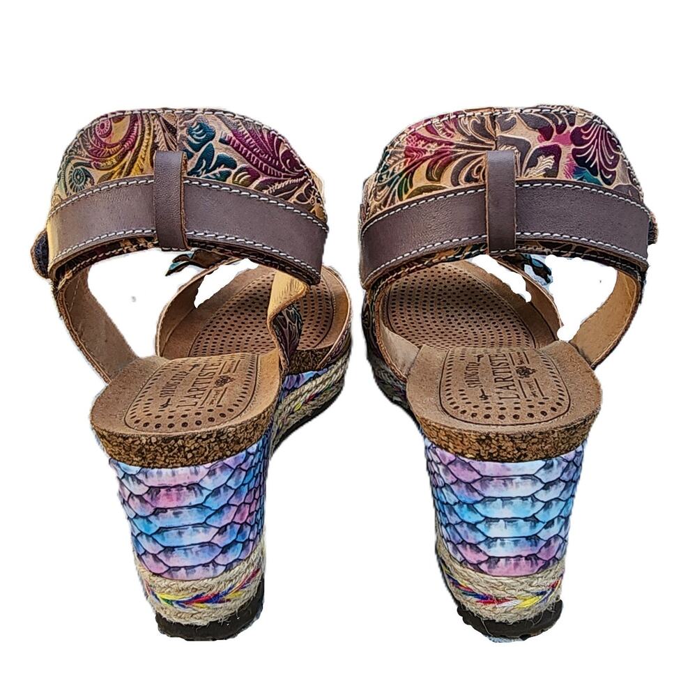L'Artiste Spring Step Annmarie Embossed Ankle Strap Wedge Sandals - Picture 6 of 10
